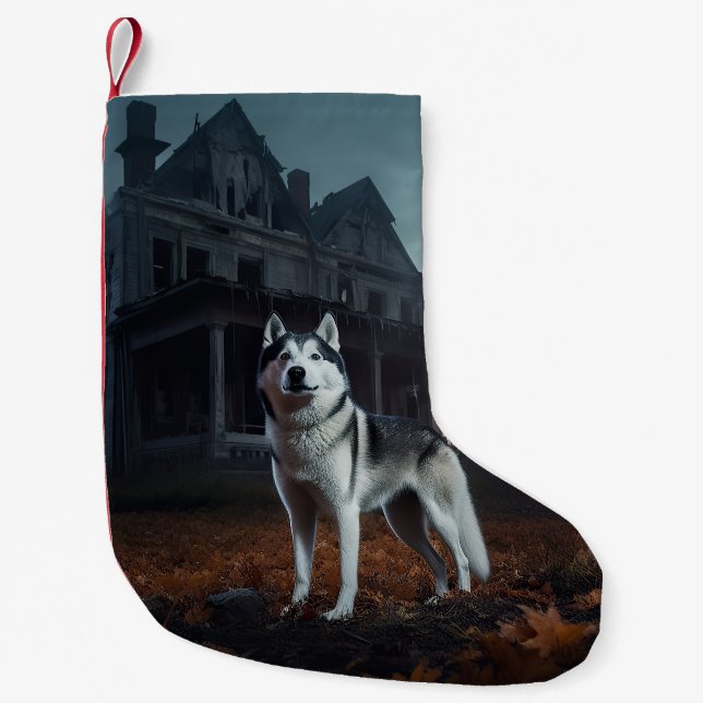 Meia De Natal Pequena Siberian Husky Halloween Scary (Frente)