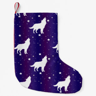 Meia De Natal Pequena Silhueta de Lobo Noite Estrelada Galáxia Amante Un
