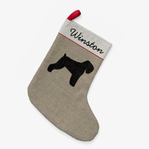 Meia De Natal Pequena Silhueta Terrier russa preta com texto personaliza
