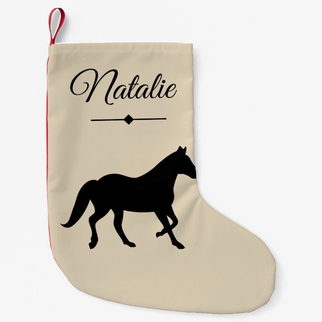 Meia De Natal Pequena Silhuette e nome Rustic Black Horse (Frente)