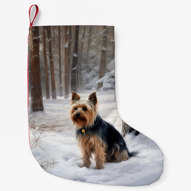 Meia De Natal Pequena Silky Terrier Deixe Nevar Natal  (Frente)
