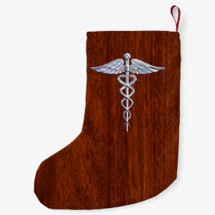 Meia De Natal Pequena Silver Caduceus - Símbolo Médico Mahogany Decor