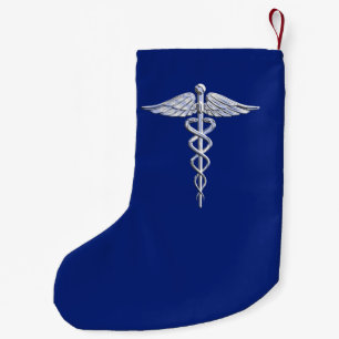 Meia De Natal Pequena Símbolo médico do Caduceus de prata do cromo em