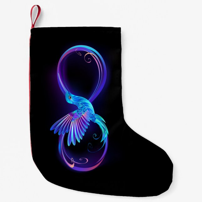 Meia De Natal Pequena Símbolo Neon Infinity com Hummingbird brilhante (Frente)