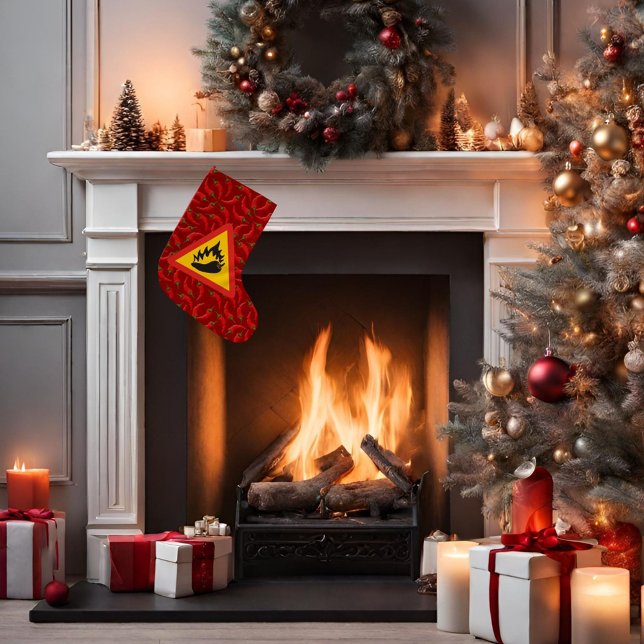 Meia De Natal Pequena Sinal de perigo de pimenta quente (Criador carregado)