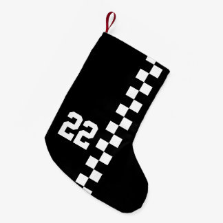 Meia De Natal Pequena Sinalizador de Corrida Personalizado Preto e Branc