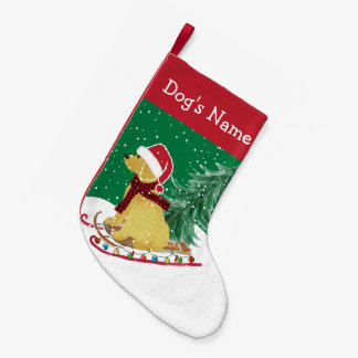 Meia De Natal Pequena Sled de Natal Personalizado e Goldendoodle
