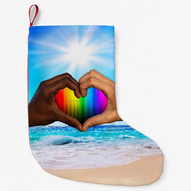Meia De Natal Pequena SlipperyJoe gradiente de arco-íris vibrante coraçã (Frente)