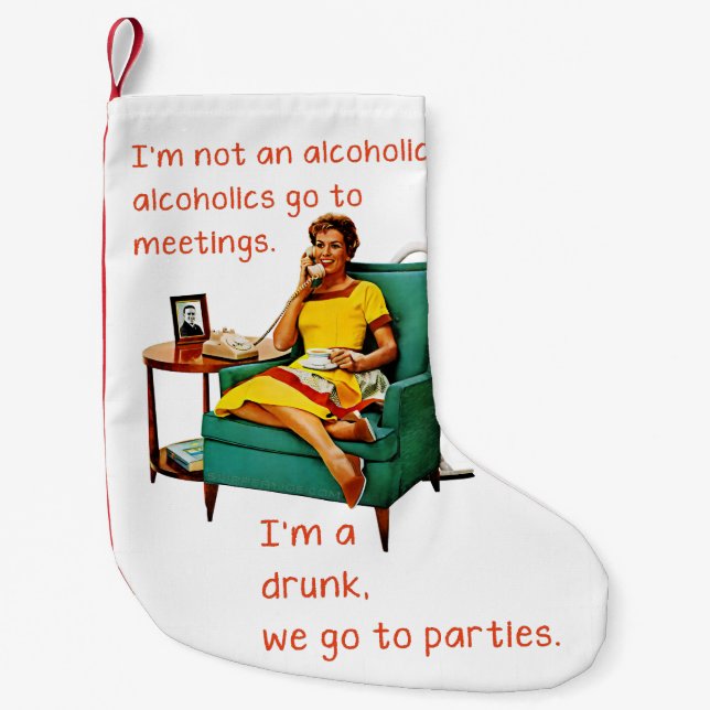 Meia De Natal Pequena SlipperyJoe socializando vintage do bebendo (Frente)