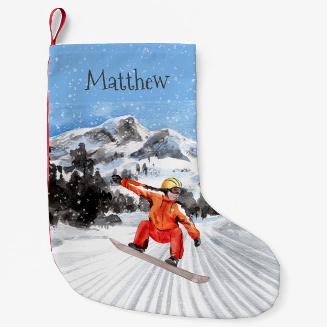 Meia De Natal Pequena Snowboard Personalizado no Quadro de Neve Natal (Frente)
