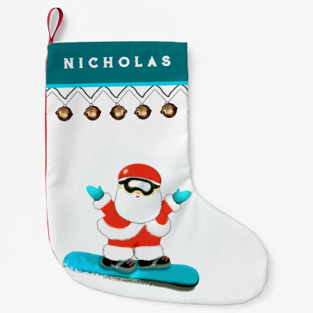 Meia De Natal Pequena Snowboarder praticando snowboard (Frente)