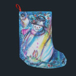 MEIA DE NATAL PEQUENA SNOWMAN COM OWL<br><div class="desc">Pintura acrílica colorida,  branca e engraçada,  de Búlgaro Lumini (c).Noite de inverno com boneco de neve,  árvore de natal,  brinquedos,  gato,  coruja,  marionetas,  plantas ornamentais e bagas ocas em amarelo vibrante,  azul,  verde,  vermelho,  branco rosa,  cores.</div>