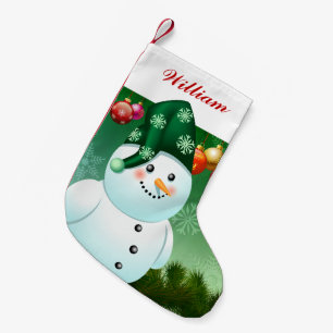 Meia De Natal Pequena Snowman De Natal Com Chapéu Verde