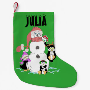Meia De Natal Pequena Snowman E Pinguins Natal