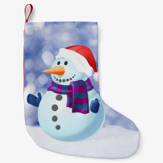 Meia De Natal Pequena Snowman Winter Merry Christmas Snow (Frente)