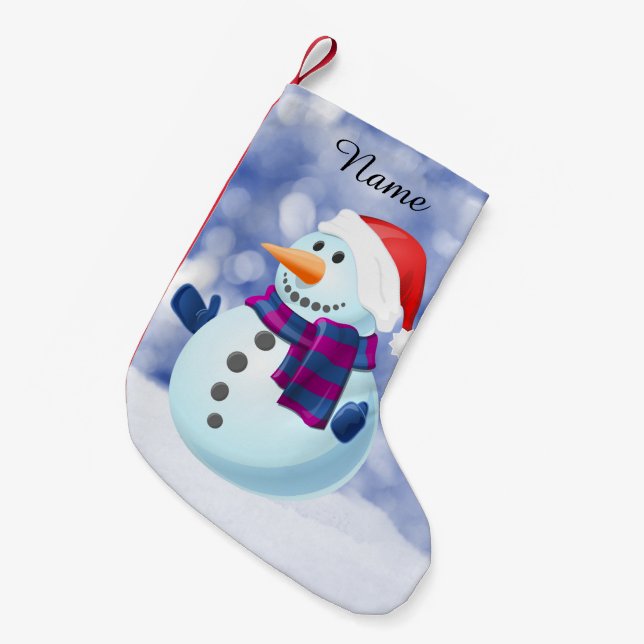 Meia De Natal Pequena Snowman Winter Merry Christmas Snow (Frente (Pendurada))