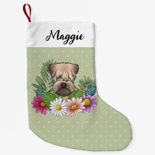 Meia De Natal Pequena Soft-Coated Wheaten Terrier Flores Coloridas Verde
