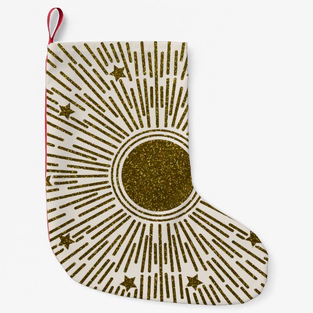 Meia De Natal Pequena Sol de ouro, raios de safra. (Frente)