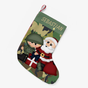 Meia De Natal Pequena Soldado Militar e Papai Noel Personalizados