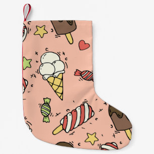 Meia De Natal Pequena Sorvete e Lollipops bonitos: sem costura