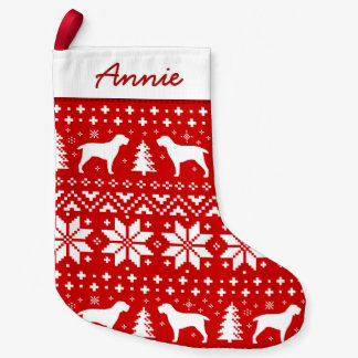 Meia De Natal Pequena Spinone Italiano Silhouettes Padrão Vermelho e Bra
