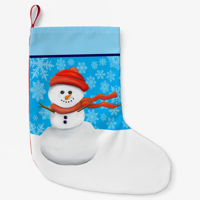 Meia De Natal Pequena Sr. Boneco de Neve (Frente)