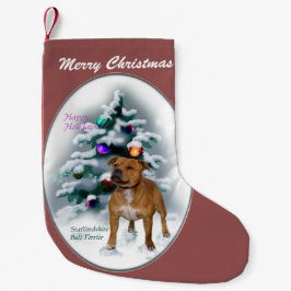 Meia De Natal Pequena Staffordshire Bull Terrier Christmas