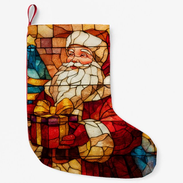 Meia De Natal Pequena Stained Glass Santa (Frente)