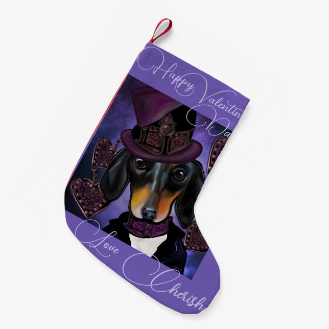 MEIA DE NATAL PEQUENA STEAMPUNK DACHSHUND (Frente (Pendurada))
