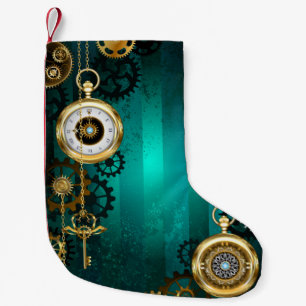 Meia De Natal Pequena Steampunk Jewelry Watch em um fundo verde