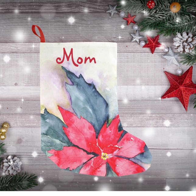 Meia De Natal Pequena Stocks de Natal - Nome - Poinsettia Red (Christmas Stocking For Mom Poinsettia Red)