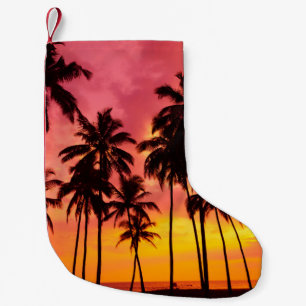 Meia De Natal Pequena Sunset Tropical: Serenidade Silhueta Palma.