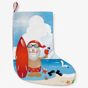 Meia De Natal Pequena surfista Papai Noel