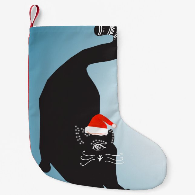 Meia De Natal Pequena Surreal Strange Cat Santa Hat (Frente)