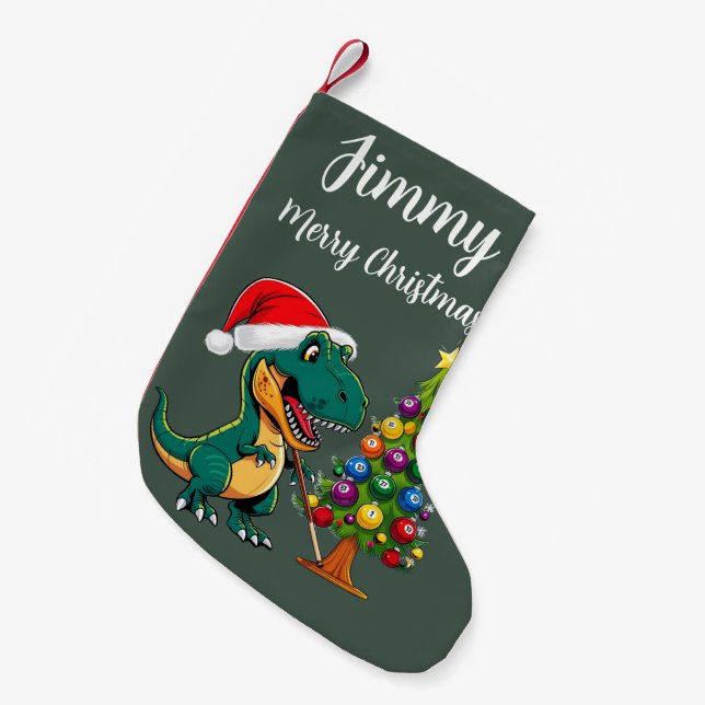 Meia De Natal Pequena T-rex vestindo anã que é verde-bilhar (Frente (Pendurada))