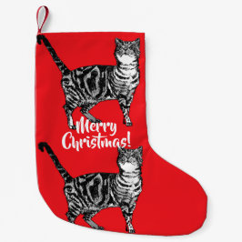 Meia De Natal Pequena Tabby Cat Feliz Cats Red Christmas Stocks