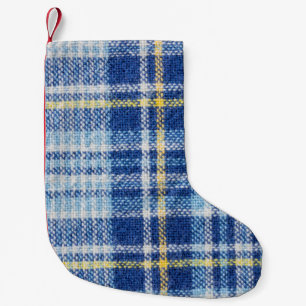 Meia De Natal Pequena Tartan azul e amarelo ou fundo xadrez para as fas