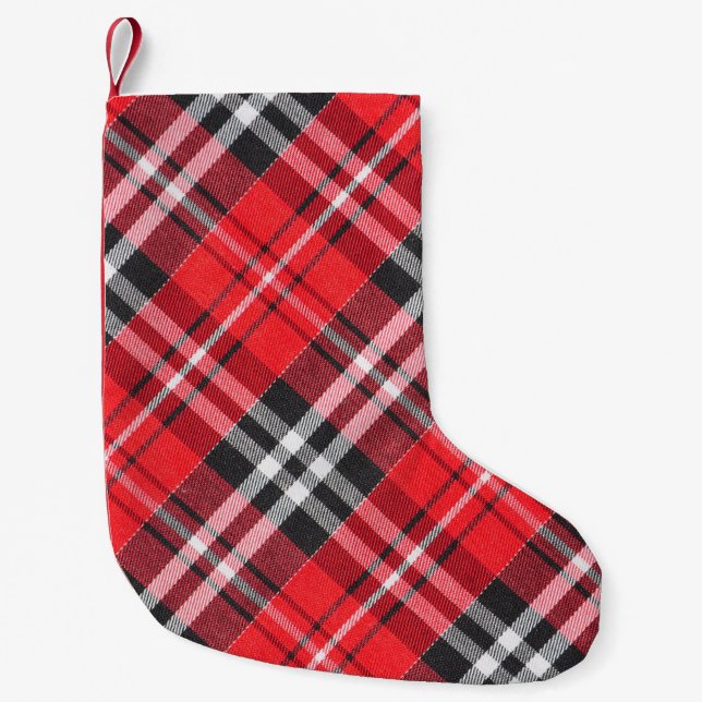 Meia De Natal Pequena Tartan Cloth Pattern Top View (Frente)