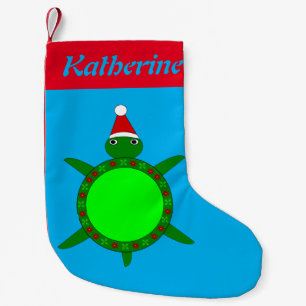 Meia De Natal Pequena Tartaruga de Natal bonita com casca de flores pers