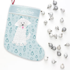 Meia De Natal Pequena Teal Mão Desenhada Bauble Maltês Cão ・ Personaliza