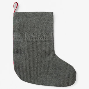 Meia De Natal Pequena tecido verde-escuro com khaki cosido seu clo de co