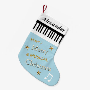 Meia De Natal Pequena Teclas de Piano Azul Claro Personalizadas Tema Mús