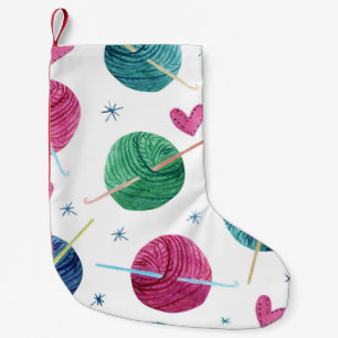 Meia De Natal Pequena Tema de tricô, padrão uniforme de aquarela.
