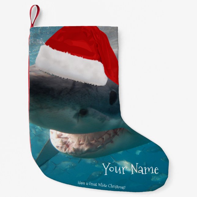 Meia De Natal Pequena Tenha um Excelente de tubarão branco de Natal Sant (Frente)