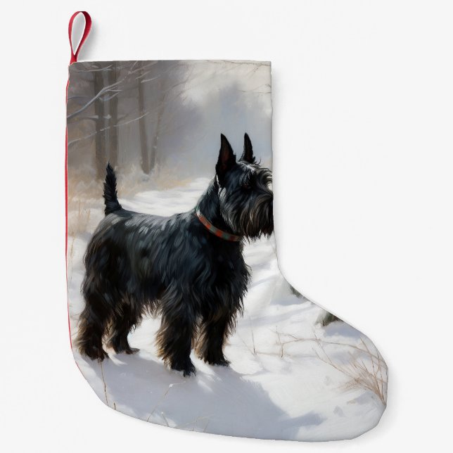 Meia De Natal Pequena Terrier Escocês Deixe Nevar Natal (Frente)