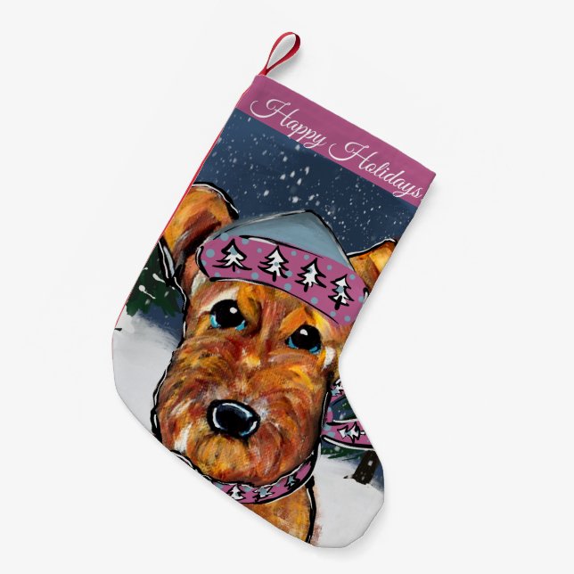 Meia De Natal Pequena Terriers Airedale (Frente (Pendurada))