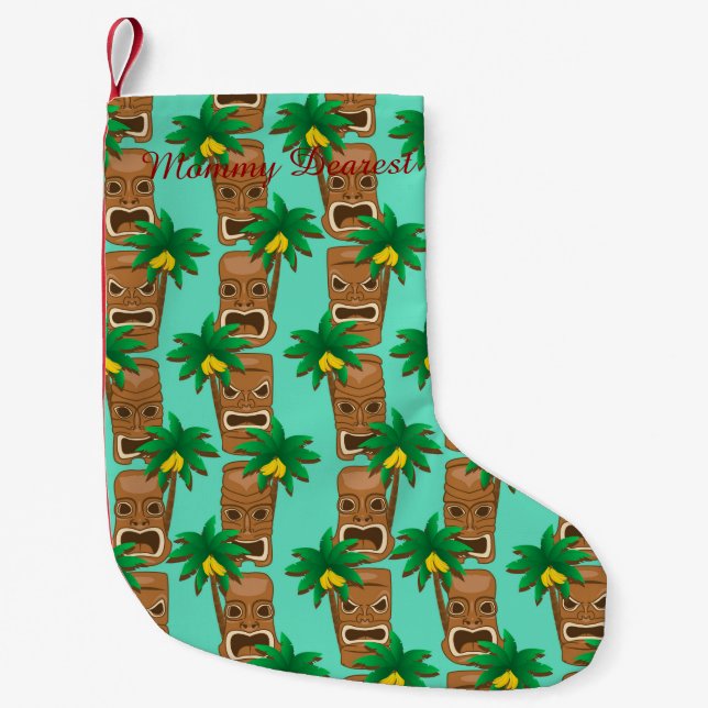 Meia De Natal Pequena Teste padrão havaiano da repetição de Tiki (Frente)