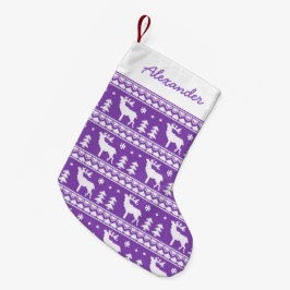 Meia De Natal Pequena Teste padrão justo roxo da camisola do Natal da