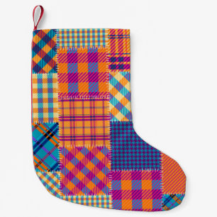 Meia De Natal Pequena Têxtil de retalhos: padrão de vinheta sem costura.