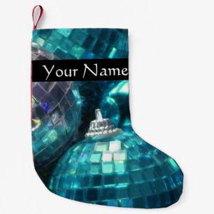Meia De Natal Pequena Texto azul dos Baubles que armazena o preto